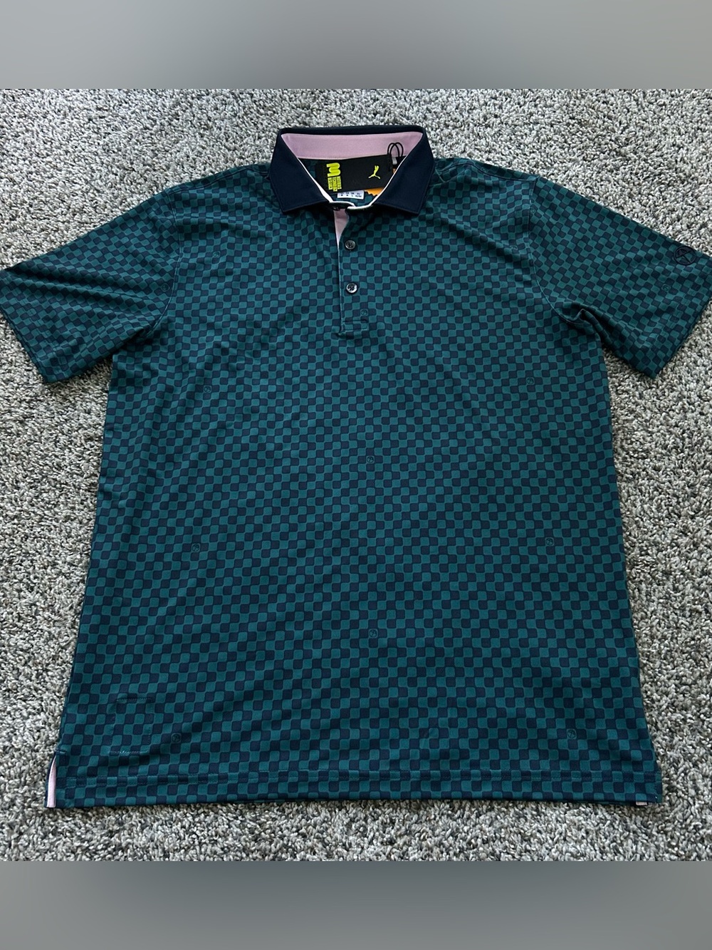 Puma x Arnold Palmer MATTR Checkered Green Polo Mens Size Medium 623949-04